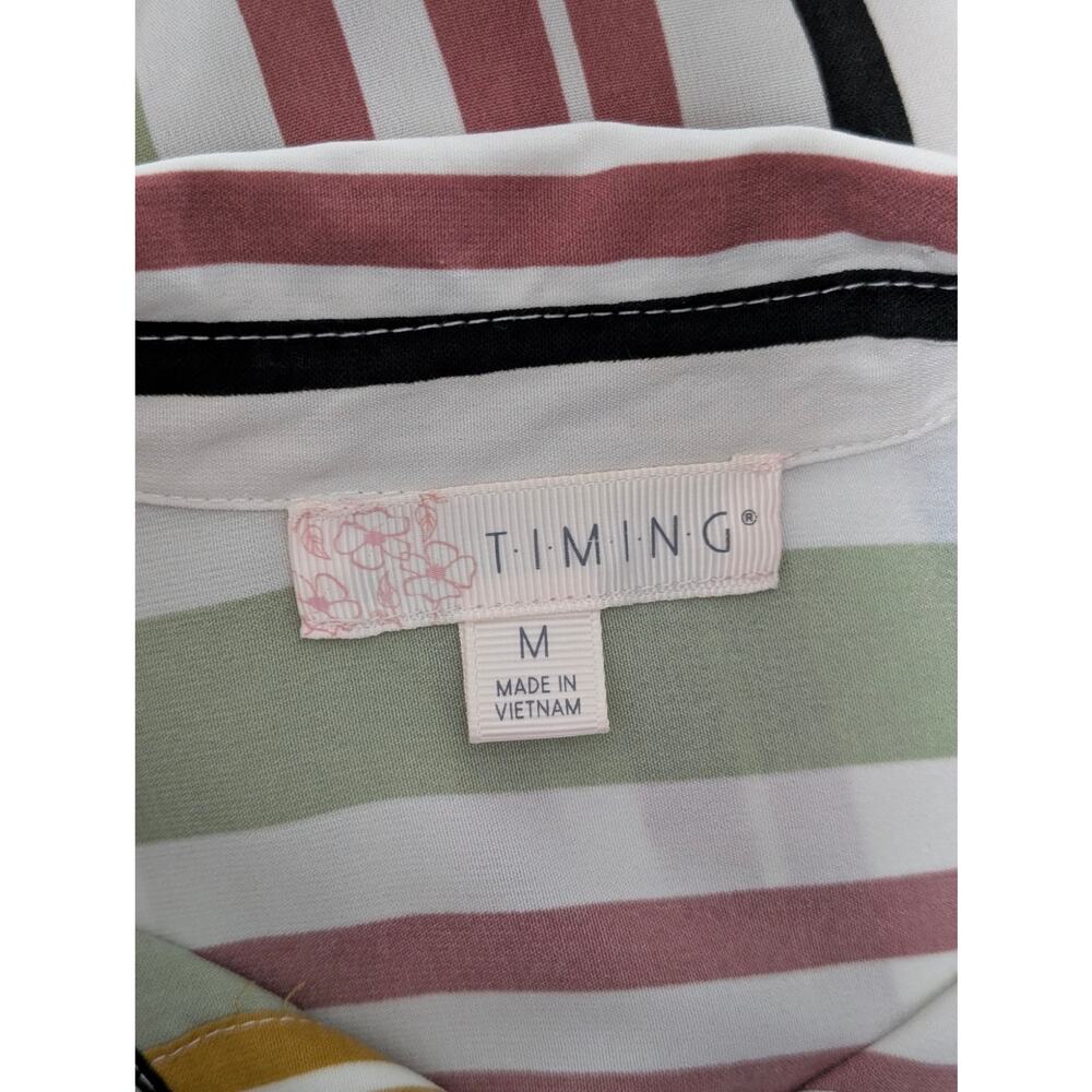 Timing Multicolor Striped Button Down Blouse Tie … - image 5